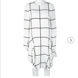 Chloe Checked Crepe Ruffled Bottom Long Sleeve Dress.